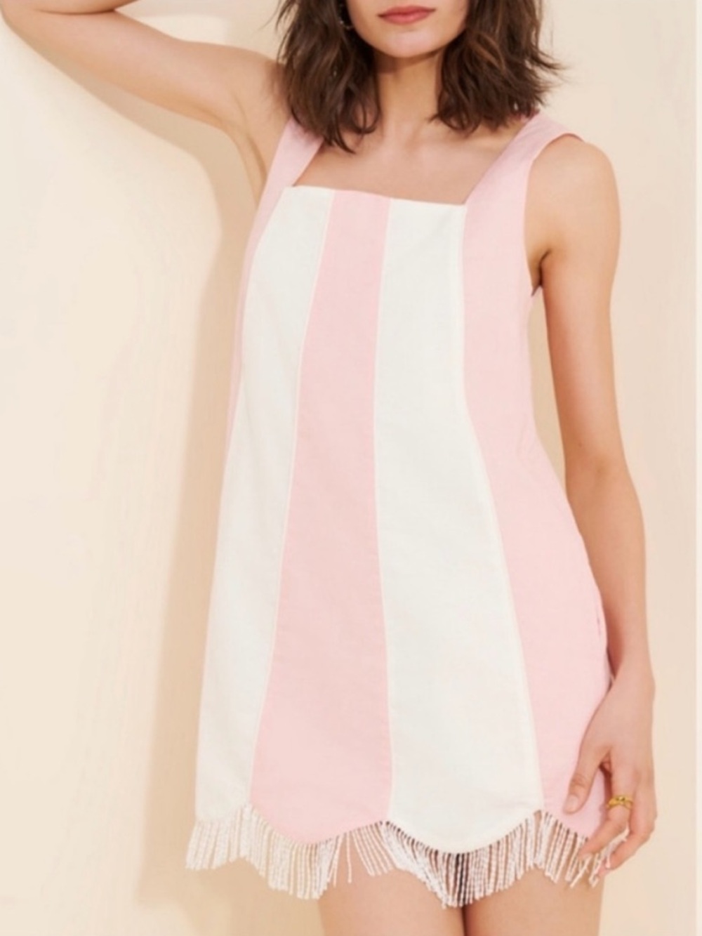 Rachel Antonoff Nancy Umbrella Striped Fringe Hem Mini Dress